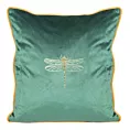 Poszewka na poduszkę 45x45 cm welwetowa ze złotym nadrukiem ważki oraz ozdobną wypustką ciemnozielono, złota LORI Eurofirany