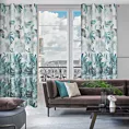 Zasłona granatowo, turkusowa zdobiona nadrukiem roślinnym 140x250 przelotka PILAR Eurofirany