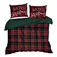 Pościel świąteczna 160x200 cm z bawełny ranforce, kolor bordowy, ciemnozielony z nadrukiem kraty NOELLIE Eurofirany