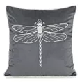 Poszewka na poduszkę 45x45 cm welwetowa z haftem ważki oraz ozdobnym sznurem grafitowo, srebrna Eurofirany