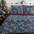 Pościel świąteczna 160x200 cm z bawełny ranforce, kolor granatowy, bordowy zdobiony subtelnym nadrukiem KRISTY Eurofirany