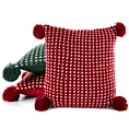Poszewka na poduszkę 45x45 cm o plecionej strukturze z pomponami czerwono, biała Eurofirany
