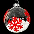 Szklana bombka na choinkę z czerwoną aplikacją wypełniona białymi kulkami 8 cm Eurofirany