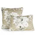Poduszka 45 x 30 cm welwetowa beżowo, kremowa z nadrukiem kwiatów i wypustką na brzegach GINEBRA Eurofirany