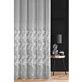 Firana szyta na flexach biała z miękkiej tkaniny typu ADEN z efektem deszczyku, zdobiona haftem roślinnym, wykończona obciążnikiem