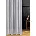 Firana szyta na tunelu jasnoszara z drobnej siatki w pionowe prążki, wykończona obciążnikiem