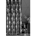 Zasłona szyta na tunelu czarno srebrna z szenilowej tkaniny w klasyczny wzór ornamentowy przetykany błyszczącą nicią Italissima Eva Minge