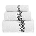 Zestaw ręczników bawełnianych na prezent 3 szt kolor biały,czarny z haftowanym motywem kwiatów 380g/m2 CLAVIA  Eurofiarny