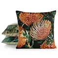 Poszewka na poduszkę 45x45 cm bawełniana, żakardowa z motywem egzotycznej rośliny czarno, ciemnopomarańczowa GOBELIN Eurofirany