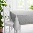 Obrus szyty jasnoszary z matowej luźnotkanej tkaniny z efektem melanżu, wykończona obciążnikiem