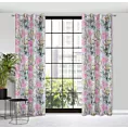 Zasłona miętowo, różowa ze wzorem kwiatów 140x250 cm przelotka NYDIA Eurofirany