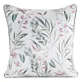 Poszewka na poduszkę 45x45 cm welwetowa z nadrukiem pastelowych kwiatów i ozdobną kontrastującą wypustką biało, zielona VELVET 148 EUROFIRANY PREMIUM