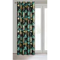 Zasłona czarno, zielona zdobiona błyszczącym egzotycznym nadrukiem z tkaniny typu oxford 140x250 cm przelotka MALTA Eurofirany