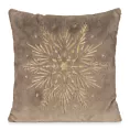 Poszewka na poduszkę świąteczna 45x45 cm jasnorązowo, szampańska z przyjemnego futerka zdobiona haftem śnieżynki Eurofirany