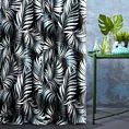 Zasłona szyta na taśmie fala niebiesko czarna z miękkiej tkaniny typu blackout drukowanej we wzór botaniczny