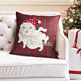 Poszewka na poduszkę świąteczna 45x45 cm czerwono, biała w kratę zdobiona haftem zabawnego Mikołaja Eurofirany