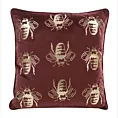 Poszewka na poduszkę 45x45 cm welwetowa z symetrycznym nadrukiem pszczół ciemnobordowo, złocista BILNK Eurofirany