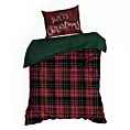 Pościel świąteczna 140x200 cm z bawełny ranforce, kolor bordowy, ciemnozielony z nadrukiem kraty NOELLIE Eurofirany