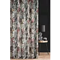 Zasłona szyta na taśmie fala biało ruda miękka, welwetowa, z nadrukowanym motywem botanicznym i błyszczącymi elementami