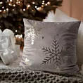 Poszewka na poduszkę świąteczna 45x45 cm welwetowa zdobiona nadrukiem szampańskich śnieżynek Eurofirany