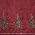 Bieżnik świąteczny na stół 40x183 cm bordowo, zielona zdobiony haftem choinek Eurofirany
