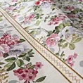 Obrus naturalno, różowy 140x180 cm gobelinowy zdobiony motywem kwiatów