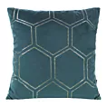 Poszewka na poduszkę 45x45 cm welwetowa ze złotym wzorem plastra miodu ciemnoturkusowo BLINK Eurofirany