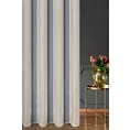 Firana szyta na flexach naturalno srebrna z matowej etaminy w połyskujące pionowe pasy, wykończona obciążnikiem