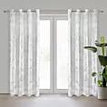 Zasłona  biało, srebrna zdobiona błyszczącym motywem egzotycznych liści 140x250 cm przelotki - ZARIA - Eurofirany
