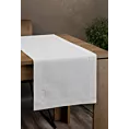 Bieżnik na stół biały 40x140 cm o płóciennym splocie BIANCA 1 z dodatkiem błyszczącej nici wykończony podwójną listwą na brzegach