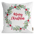 Poszewka na poduszkę świąteczna 45x45 cm  welwetowa biało, zielona  zdobiona haftem Eurofirany