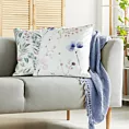Poszewka na poduszkę 45x45 cm welwetowa z nadrukiem pastelowych kwiatów i ozdobną kontrastującą wypustką biało, zielona VELVET 148 EUROFIRANY PREMIUM