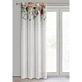 Zasłona biało, ciemnoróżowa ze wzorem letnich kwiatów 140x250 cm przelotka RISA Eurofirany