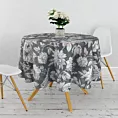 Obrus szyty MISHA stalowo biały z miękkiej tkaniny typu blackout drukowanej w nowoczesny kwiatowy wzór