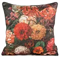 Poszewka na poduszkę 45x45 cm welwetowa z motywem malarskich kwiatów i estetyczną lamówką ciemnopomarańczowa, ciemnozielona VELEVT 110 Eurofirany
