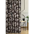 Zasłona szyta na taśmie fala ciemnobrązowo srebrna miękka, welwetowa, z nadrukowanym motywem botanicznym i srebrnymi elementami