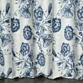 Zasłona szyta na taśmie fala kremowo granatowa z miękkiej tkaniny o naturalnym splocie z kwiatowym wzorem