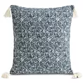 Poszewka na poduszkę 45x45 cm w stylu boho zdobiona chwostami na rogach poszewki granatowo, kremowa FABIA Eurofirany