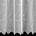 Firana szyta na flexach biało szara z matowego tiulu haftowanego w drobny roślinny wzór z ażurem