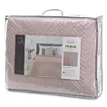 Narzuta z tkaniny o strukturze lnu różowa 220x240 cm pikowana w wzór jodełki LEN 3 EUROFIRANY PREMIUM