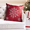 Poszewka na poduszkę świąteczna 45x45 cm czerwono, srebrna przetykana błyszczącą nicią i haftem śnieżynek Eurofirany