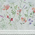 Zazdrostka biało, zielona z etaminy z nadrukiem letnich polnych kwiatów i bawełnianą koronką 150x60 cm tunel SYLWIA Eurofirany