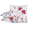 Poszewka na poduszkę 45x45 cm welwetowa zdobiona nadrukiem letnich kwiatów biało, czerwona MINK Eurofirany