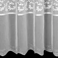 Firana szyta na flexach biało srebrna z cienkiej matowej etaminy z szenilowym haftem i błyszczącą nicią