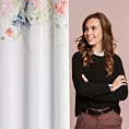 Zasłona biało, różowa zdobiona wzorem botanicznym z etaminy 135x250 przelotka ARLENA Eurofirany