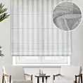 Roleta rzymska naturalna z matowej tkaniny w pasy z efektem bukli, wykończona obciążnikiem