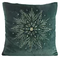 Poszewka na poduszkę świąteczna  45x45 cm ciemnozielono, szampańska z przyjemnego futerka zdobiona haftem śnieżynki Eurofirany