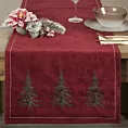 Bieżnik świąteczny na stół 40x183 cm bordowo, zielona zdobiony haftem choinek Eurofirany