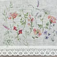 Zazdrostka biało, zielona z etaminy z nadrukiem letnich kwiatów polnych i koronką 150x30 cm tunel SYLWIA Eurofirany