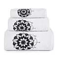 Zestaw ręczników bawełnianych na prezent 3 szt kolor biały,czarny z haftowanym motywem lotosu 380g/m2 LOTUS Eurofirany